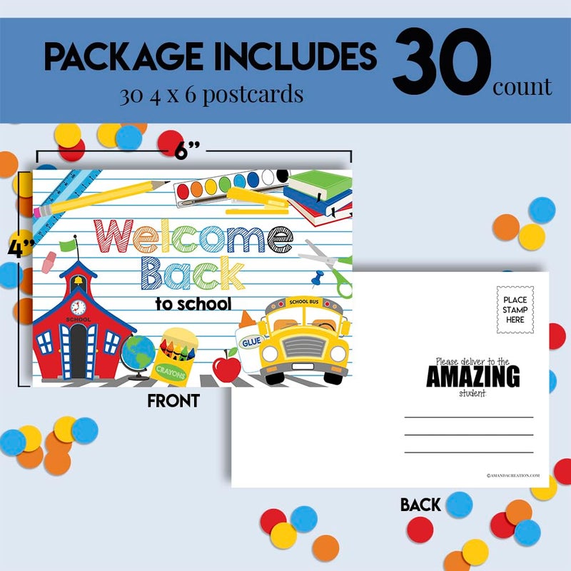 Amanda Creation School Supply Themed Welcome Back To School Blank Postcards For Teachers To Send To Students, 4"x6" Fill In Notecards by AmandaCreation (30) - Image 3